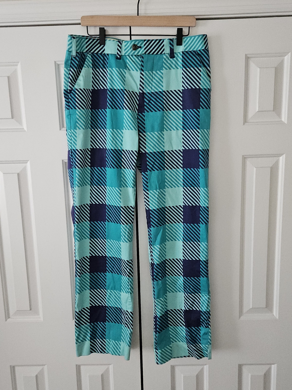 Men's Loudmouth Golf Green/Blue Plaid Stretch Twill Straight Leg Pants Size 36